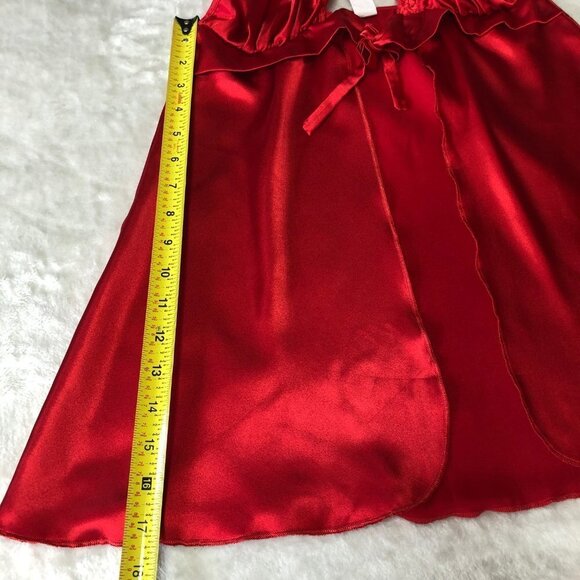 Red Satin Baby Doll Chemise Tie Front Size Small/Medium - Picture 7 of 9